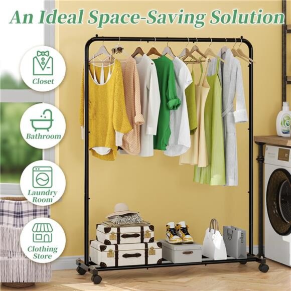 Simple Trending Standard Clothes Clothing Garment Rack with Storage Shelves - Picture 3 of 7